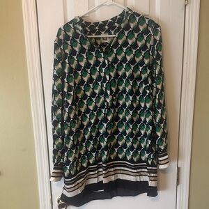 Anne Klein Green and Black Patterned Top